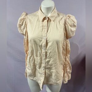 Preowned Levi's Puff Sleeve Blouse Cream Gingham Size Small Women's